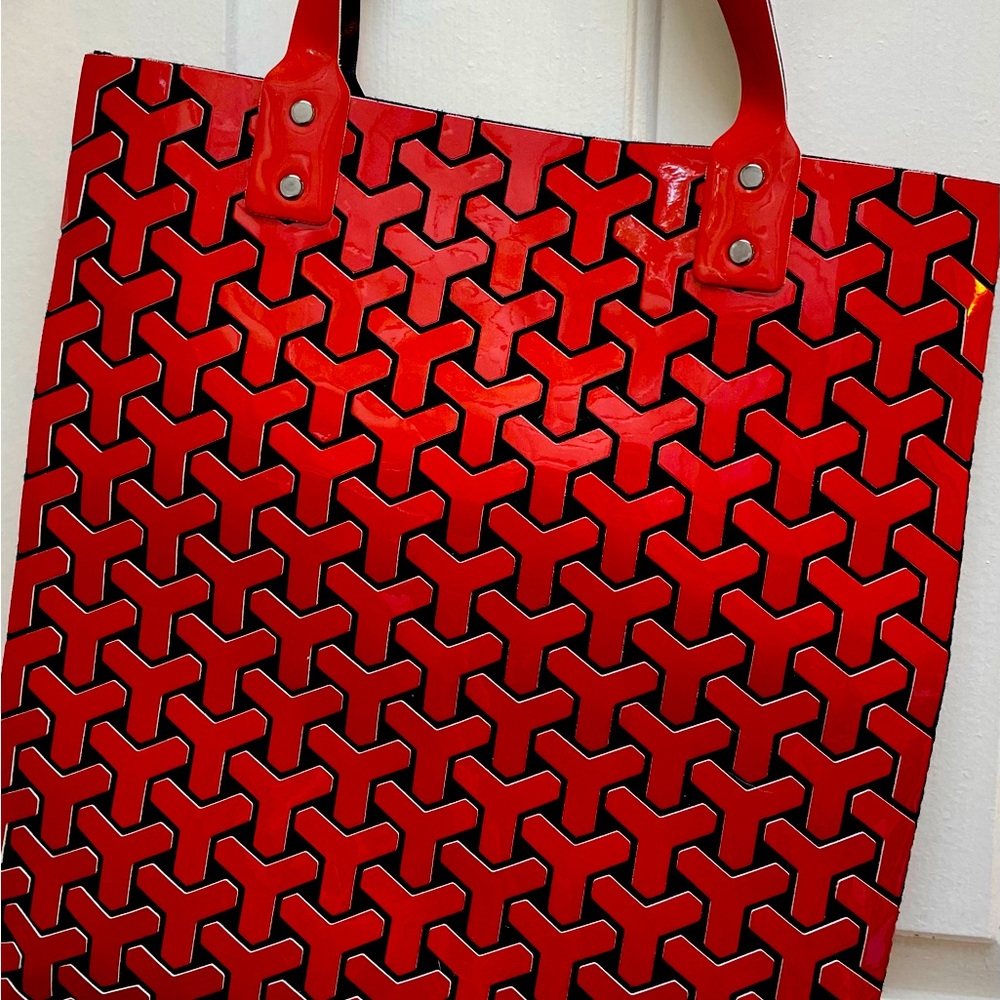 Red Patent Geometric Tote Bag